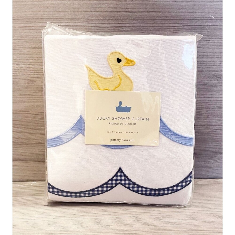Pottery Barn Kids Ducky Shower Curtain 72x72 White Blue Yellow Duck NIP